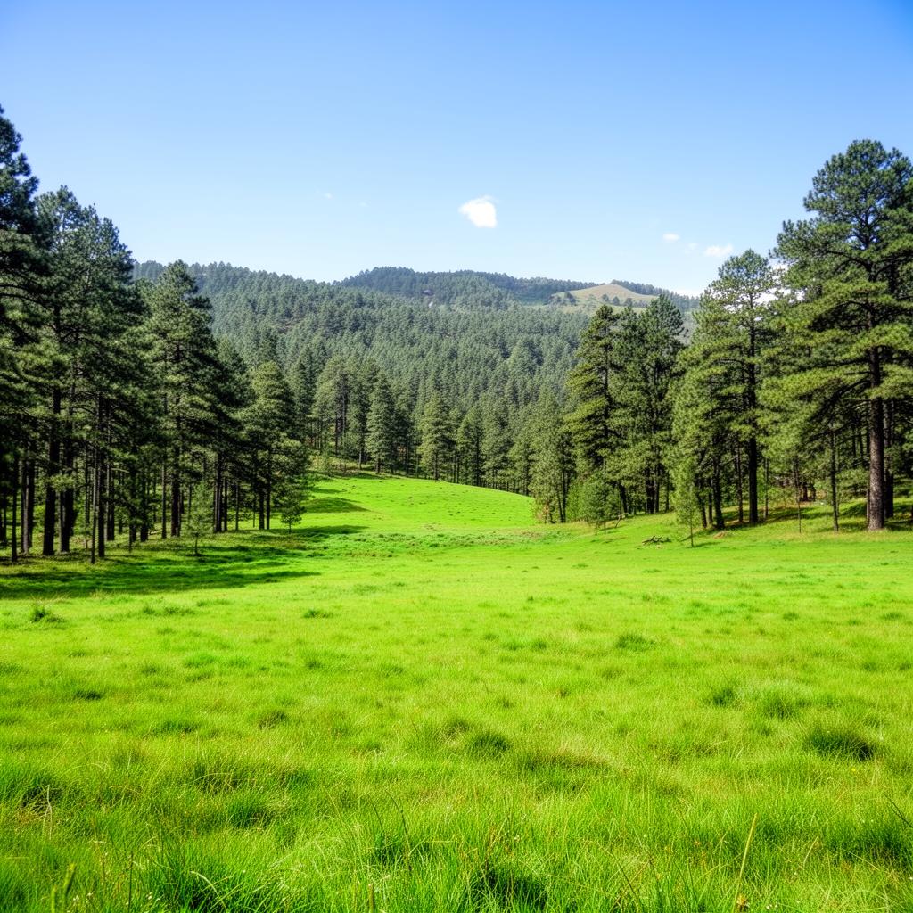 Pradera verde rodeada de bosque, ideal para construir